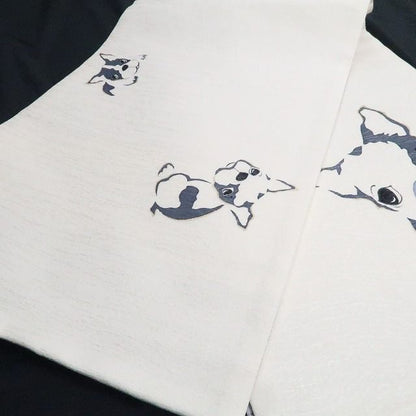 【新古品】tomihisa 新品 BANKAN フレンチブルドッグ 犬 モノトーン 着物 正絹 袋帯 7827