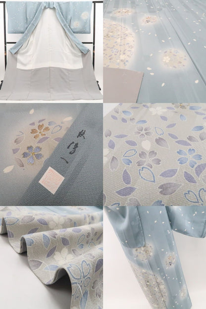 【新古品】tomihisa 新品 林淳一 落款 桜 着物 正絹 仕付け糸付 トールサイズ 訪問着 7836