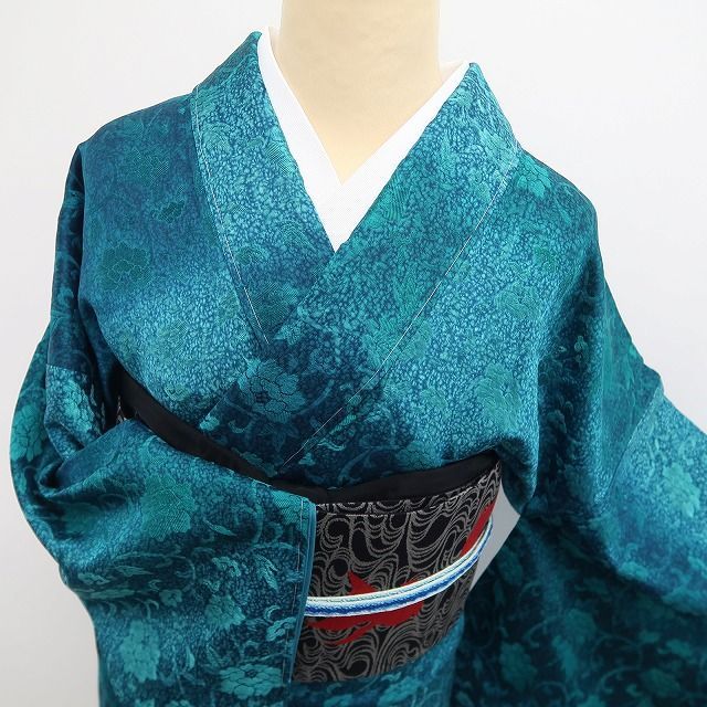 【新古品】tomihisa 新品 天目染 牡丹唐草 暈し 着物 正絹 仕付け糸付 トールサイズ 小紋 7842