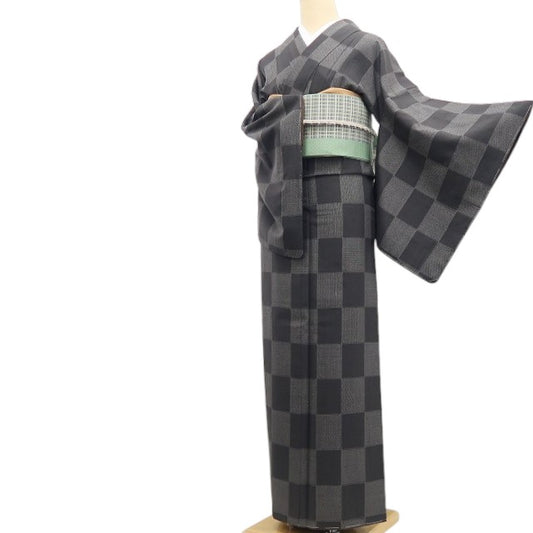 【新古品】tomihisa 新品 奥順謹製 はたおり娘 市松 着物 正絹 証紙付 仕付け糸付 結城紬 7850