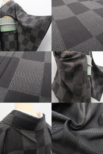 【新古品】tomihisa 新品 奥順謹製 はたおり娘 市松 着物 正絹 証紙付 仕付け糸付 結城紬 7850