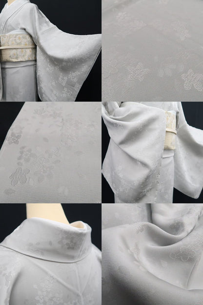 【新古品】tomihisa 新品 桜地紋 着物 正絹 仕付け糸付 色無地 7856