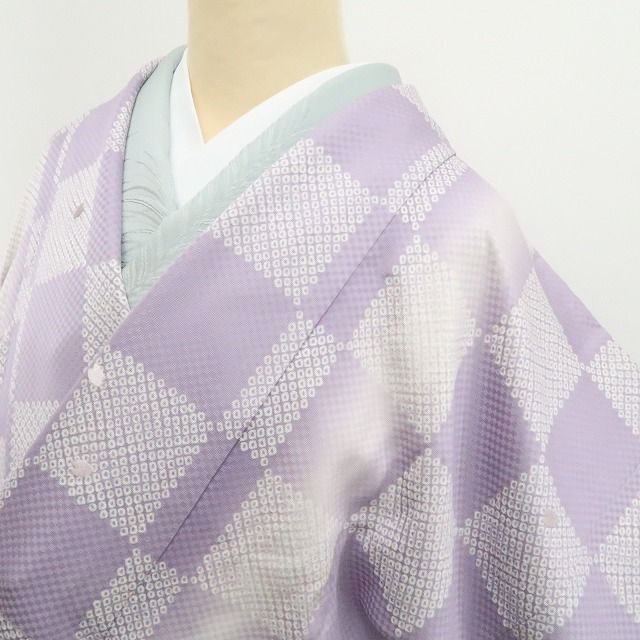 【新古品】tomihisa 新品 刺繍 桜 市松 着物 正絹 仕付け糸付 ロング丈 道中着 7865