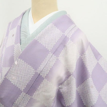 【新古品】tomihisa 新品 刺繍 桜 市松 着物 正絹 仕付け糸付 ロング丈 道中着 7865