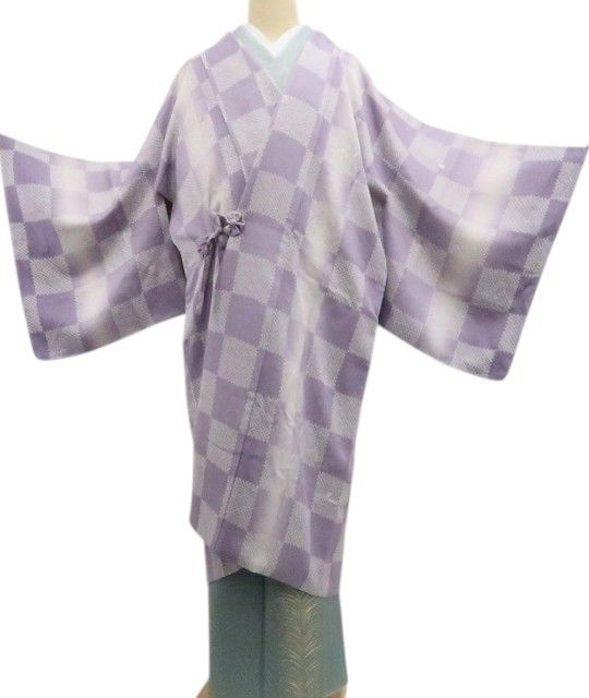 【新古品】tomihisa 新品 刺繍 桜 市松 着物 正絹 仕付け糸付 ロング丈 道中着 7865