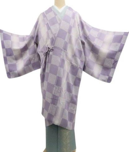 【新古品】tomihisa 新品 刺繍 桜 市松 着物 正絹 仕付け糸付 ロング丈 道中着 7865