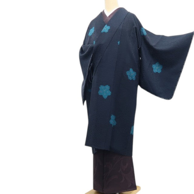 【新古品】tomihisa 新品 桜 着物 正絹 仕付け糸付 ロング丈 道中着 7878