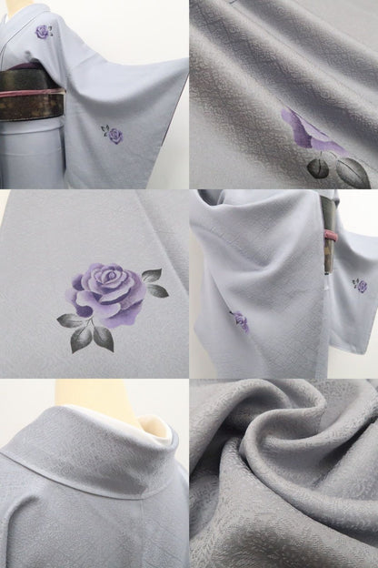 【新古品】tomihisa 新品 薔薇 着物 正絹 仕付け糸付 付下げ 7883