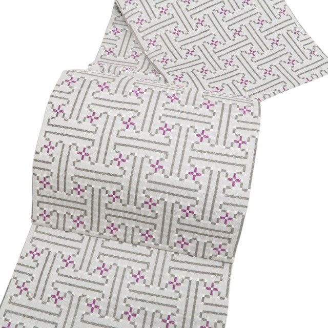 【中古】tomihisa 美品 幾何学柄 着物 正絹 袋帯 7888