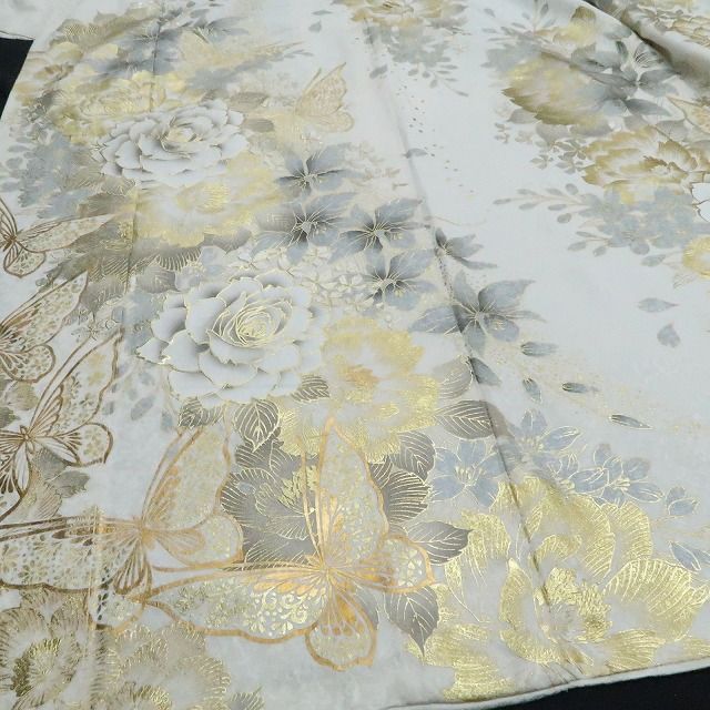 【中古】tomihisa 美品 薔薇 蝶 着物 成人式 トールサイズ 振袖 7895