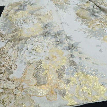 【中古】tomihisa 美品 薔薇 蝶 着物 成人式 トールサイズ 振袖 7895