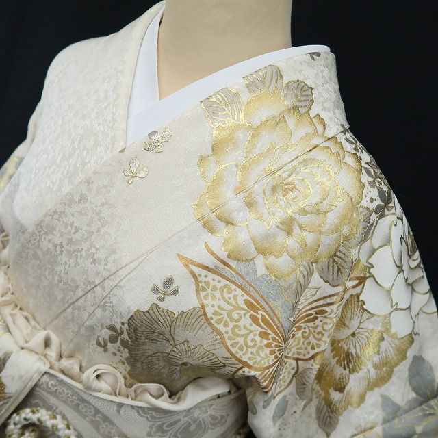 【中古】tomihisa 美品 薔薇 蝶 着物 成人式 トールサイズ 振袖 7895