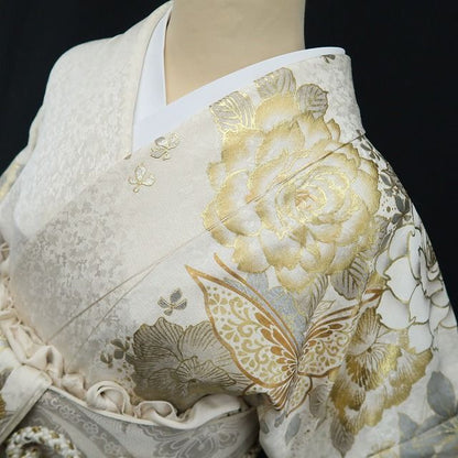 【中古】tomihisa 美品 薔薇 蝶 着物 成人式 トールサイズ 振袖 7895