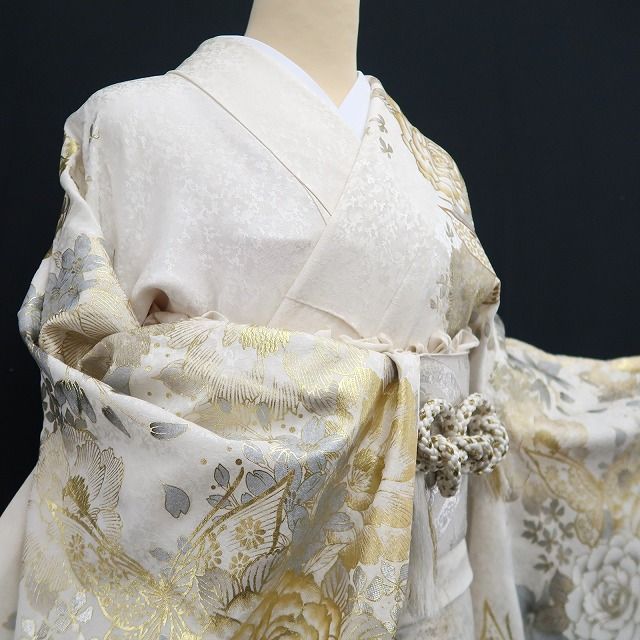 【中古】tomihisa 美品 薔薇 蝶 着物 成人式 トールサイズ 振袖 7895