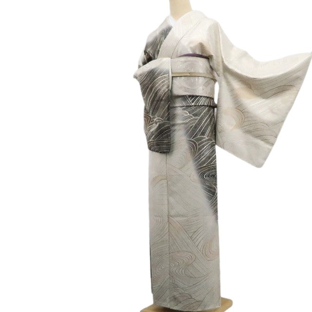 【新古品】tomihisa 新品 金彩友禅 流水 モノトーン 着物 正絹 仕付け糸付 訪問着 7903