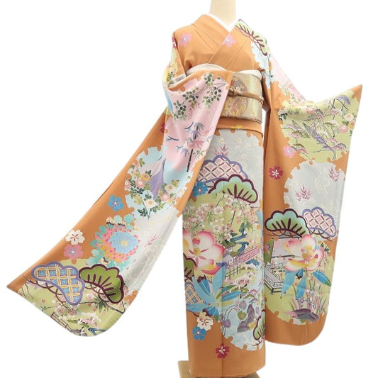 【中古】tomihisa 美品 本加賀友禅 宮野勇造 落款 着物 正絹 トールサイズ 成人式 振袖 7910