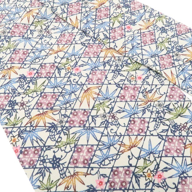 【中古】tomihisa 美品 人間国宝 玉那覇有公 琉球紅型 着物 正絹 なごや帯 7914