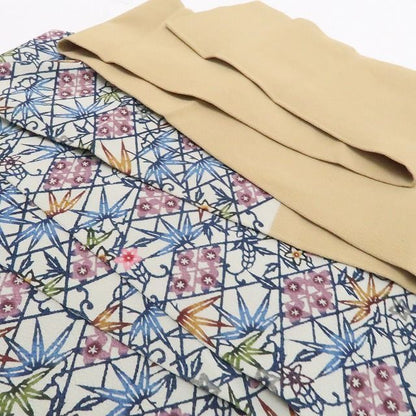 【中古】tomihisa 美品 人間国宝 玉那覇有公 琉球紅型 着物 正絹 なごや帯 7914