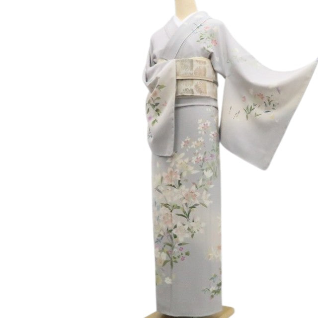 【新古品】tomihisa 新品 手描き友禅 百合 着物 正絹 仕付け糸付 訪問着 7921