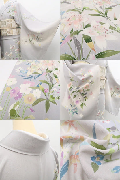 【新古品】tomihisa 新品 手描き友禅 百合 着物 正絹 仕付け糸付 訪問着 7921