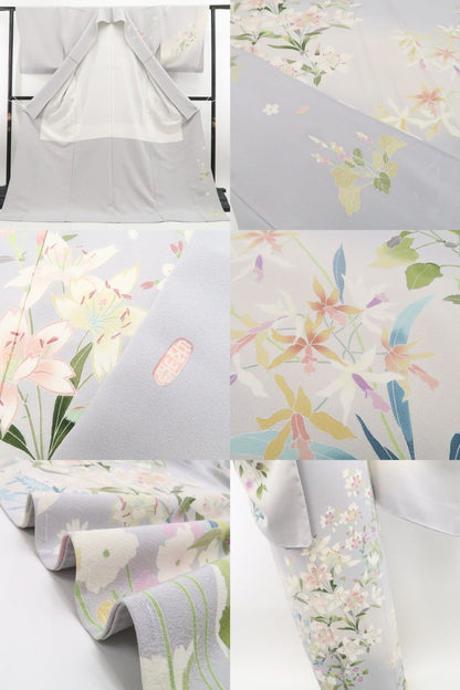 【新古品】tomihisa 新品 手描き友禅 百合 着物 正絹 仕付け糸付 訪問着 7921