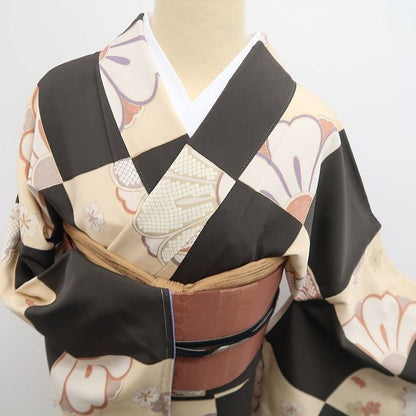 【新古品】tomihisa 新品 市松 着物 正絹 仕付け糸付 トールサイズ 小紋 7926