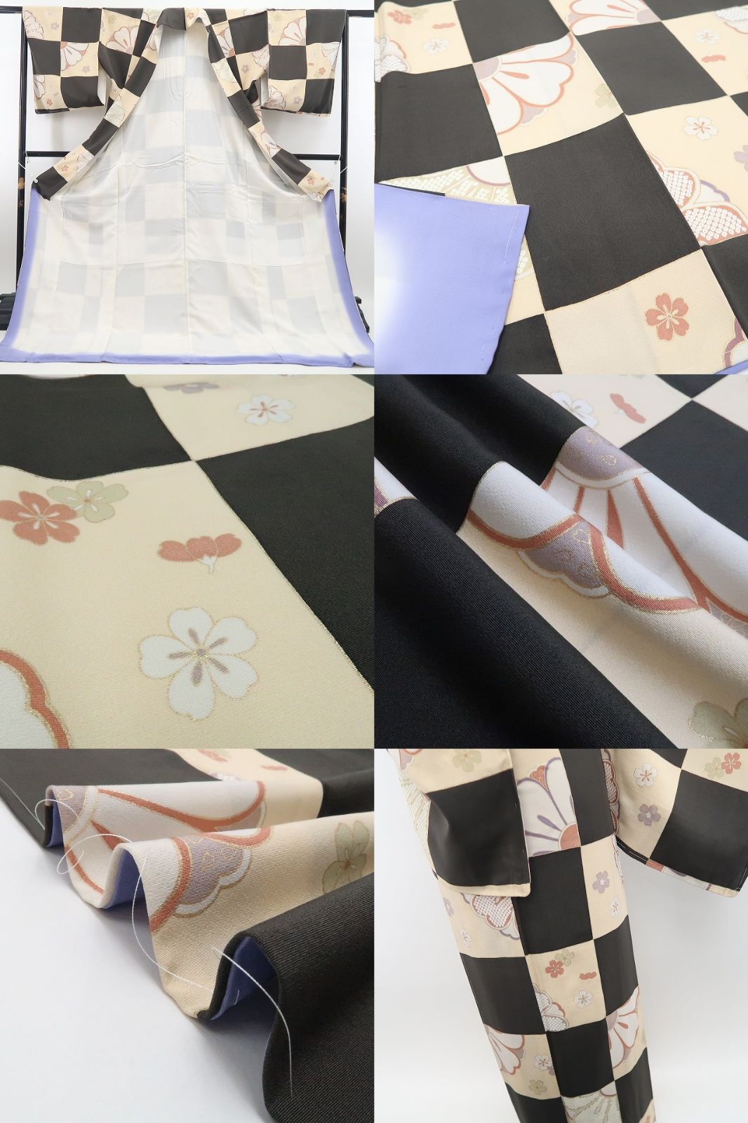 【新古品】tomihisa 新品 市松 着物 正絹 仕付け糸付 トールサイズ 小紋 7926