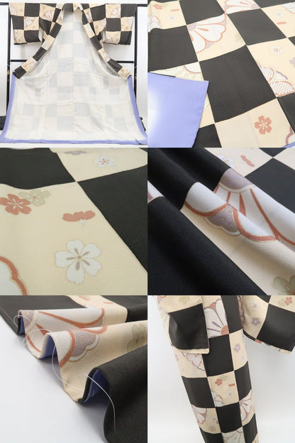 【新古品】tomihisa 新品 市松 着物 正絹 仕付け糸付 トールサイズ 小紋 7926