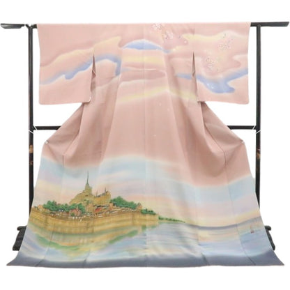 【新古品】tomihisa 新品 白川丈山 落款 世界遺産 モンサンミッシェル 着物 正絹 仕付け糸付 訪問着 7950