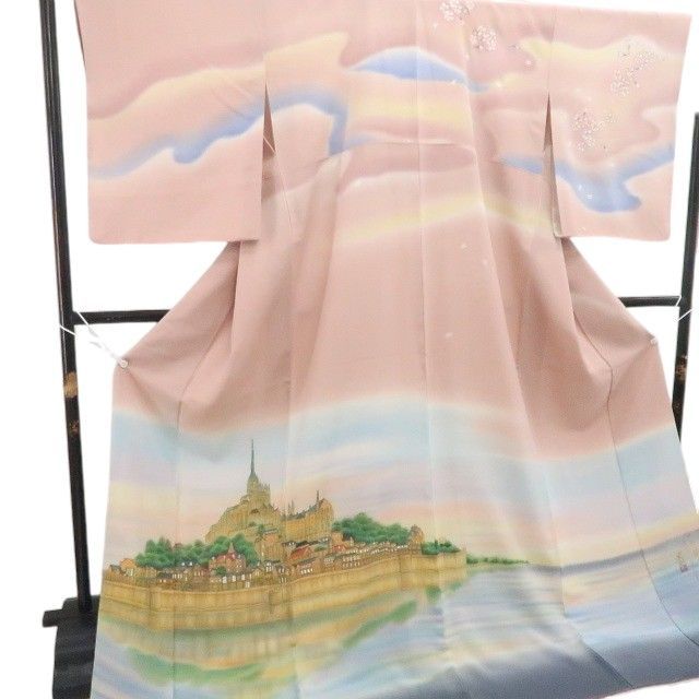 【新古品】tomihisa 新品 白川丈山 落款 世界遺産 モンサンミッシェル 着物 正絹 仕付け糸付 訪問着 7950