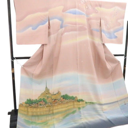 【新古品】tomihisa 新品 白川丈山 落款 世界遺産 モンサンミッシェル 着物 正絹 仕付け糸付 訪問着 7950