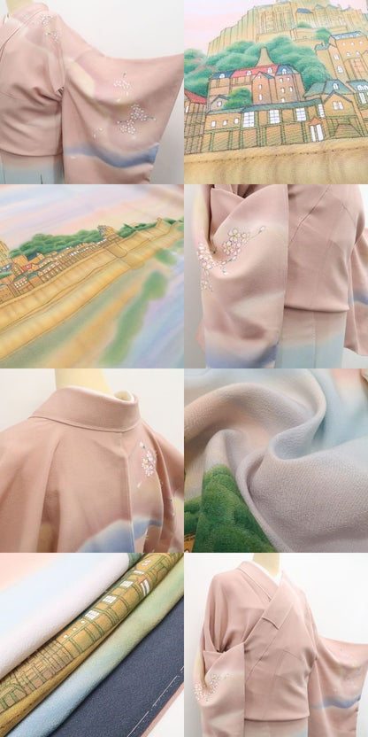 【新古品】tomihisa 新品 白川丈山 落款 世界遺産 モンサンミッシェル 着物 正絹 仕付け糸付 訪問着 7950