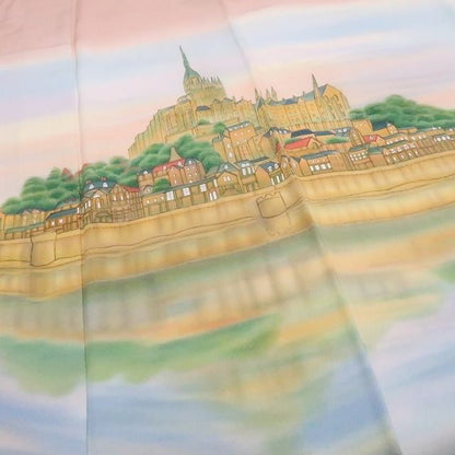 【新古品】tomihisa 新品 白川丈山 落款 世界遺産 モンサンミッシェル 着物 正絹 仕付け糸付 訪問着 7950