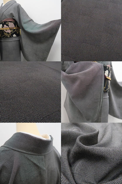 【新古品】tomihisa 新品 鮫×行儀×角通し モノトーン 着物 正絹 仕付け糸付 江戸小紋 7957