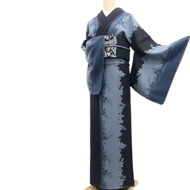【新古品】tomihisa 新品 抹茶染め 縦縞 着物 正絹 仕付け糸付 トールサイズ 小紋 7960