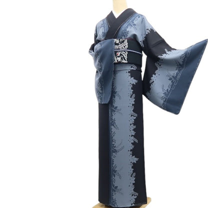 【新古品】tomihisa 新品 抹茶染め 縦縞 着物 正絹 仕付け糸付 トールサイズ 小紋 7960