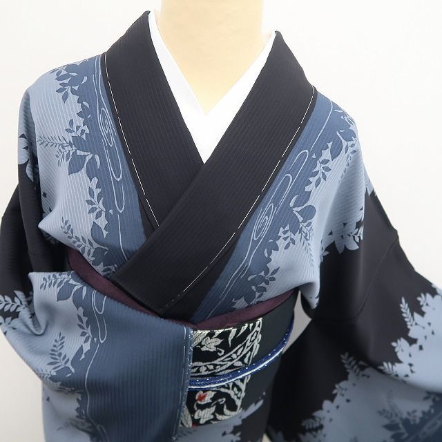 【新古品】tomihisa 新品 抹茶染め 縦縞 着物 正絹 仕付け糸付 トールサイズ 小紋 7960