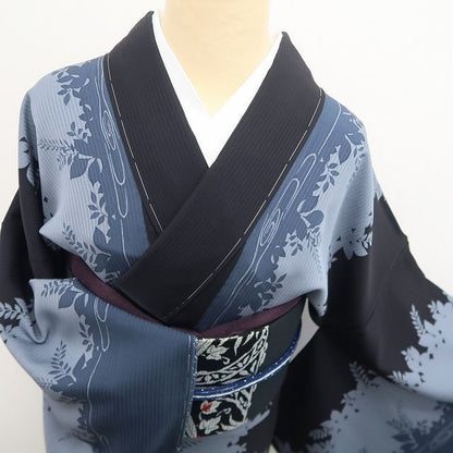 【新古品】tomihisa 新品 抹茶染め 縦縞 着物 正絹 仕付け糸付 トールサイズ 小紋 7960