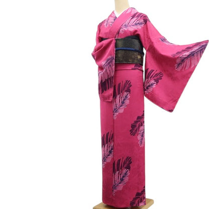 【新古品】tomihisa 新品 単衣 希香粋 モンステラ ボタニカル 着物 トールサイズ 仕付け糸付 小紋 7965