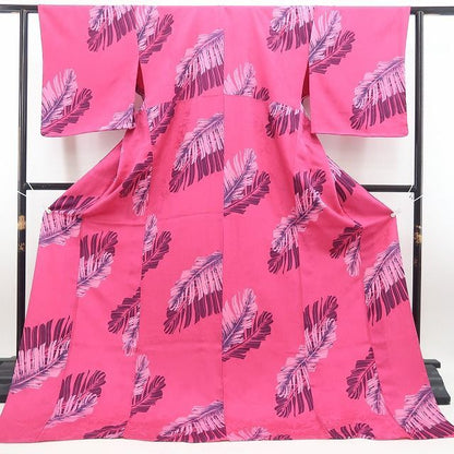 【新古品】tomihisa 新品 単衣 希香粋 モンステラ ボタニカル 着物 トールサイズ 仕付け糸付 小紋 7965