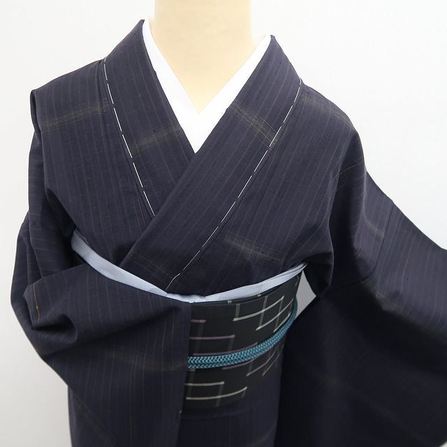 【新古品】tomihisa 新品 単衣 越後おぐに くるまや工房謹製 ますいわ屋扱い 柿泥染 着物 仕付け糸付 小千谷紬 7971