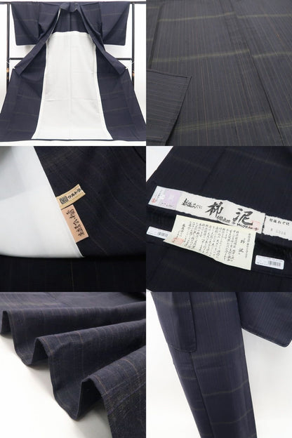 【新古品】tomihisa 新品 単衣 越後おぐに くるまや工房謹製 ますいわ屋扱い 柿泥染 着物 仕付け糸付 小千谷紬 7971