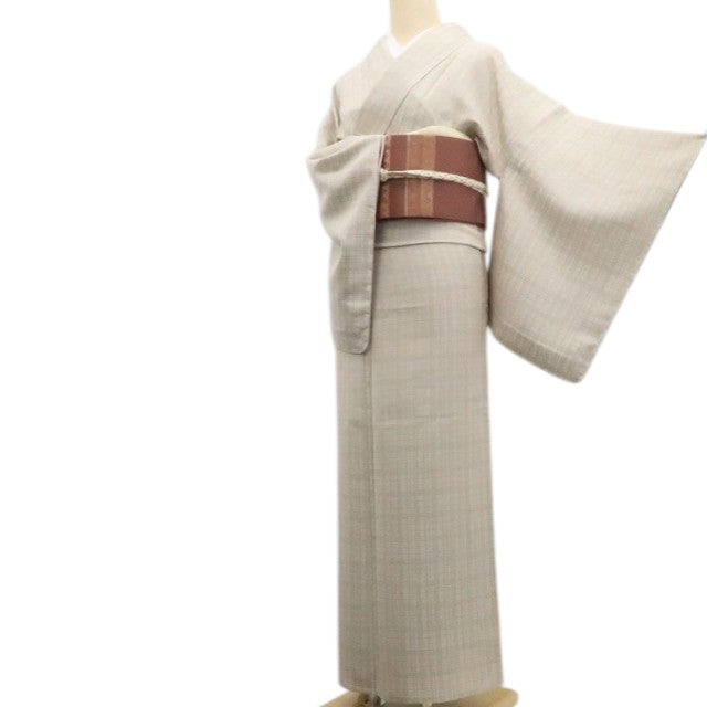 【新古品】tomihisa 新品 単衣 格子柄 着物 正絹 仕付け糸付 お召 7976