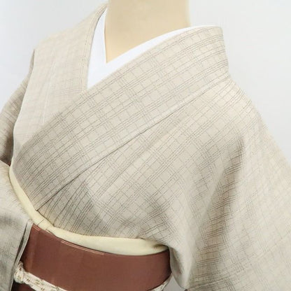 【新古品】tomihisa 新品 単衣 格子柄 着物 正絹 仕付け糸付 お召 7976