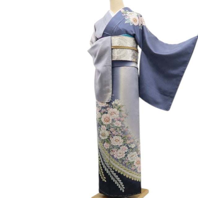 【新古品】tomihisa 新品 牡丹 銀通し 着物 正絹 仕付け糸付 訪問着 7989