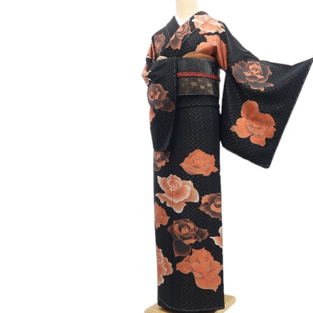 【中古】tomihisa 美品 さが美謹製 薔薇 落款 着物 正絹 仕付け糸付 訪問着 7991