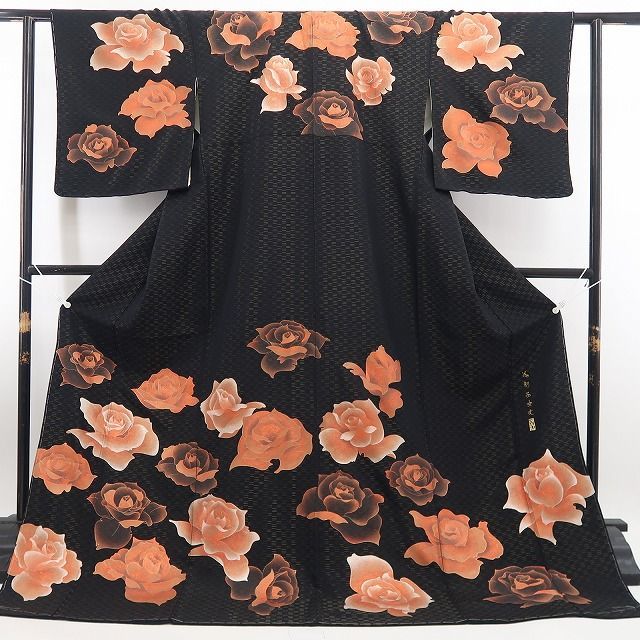 【中古】tomihisa 美品 さが美謹製 薔薇 落款 着物 正絹 仕付け糸付 訪問着 7991