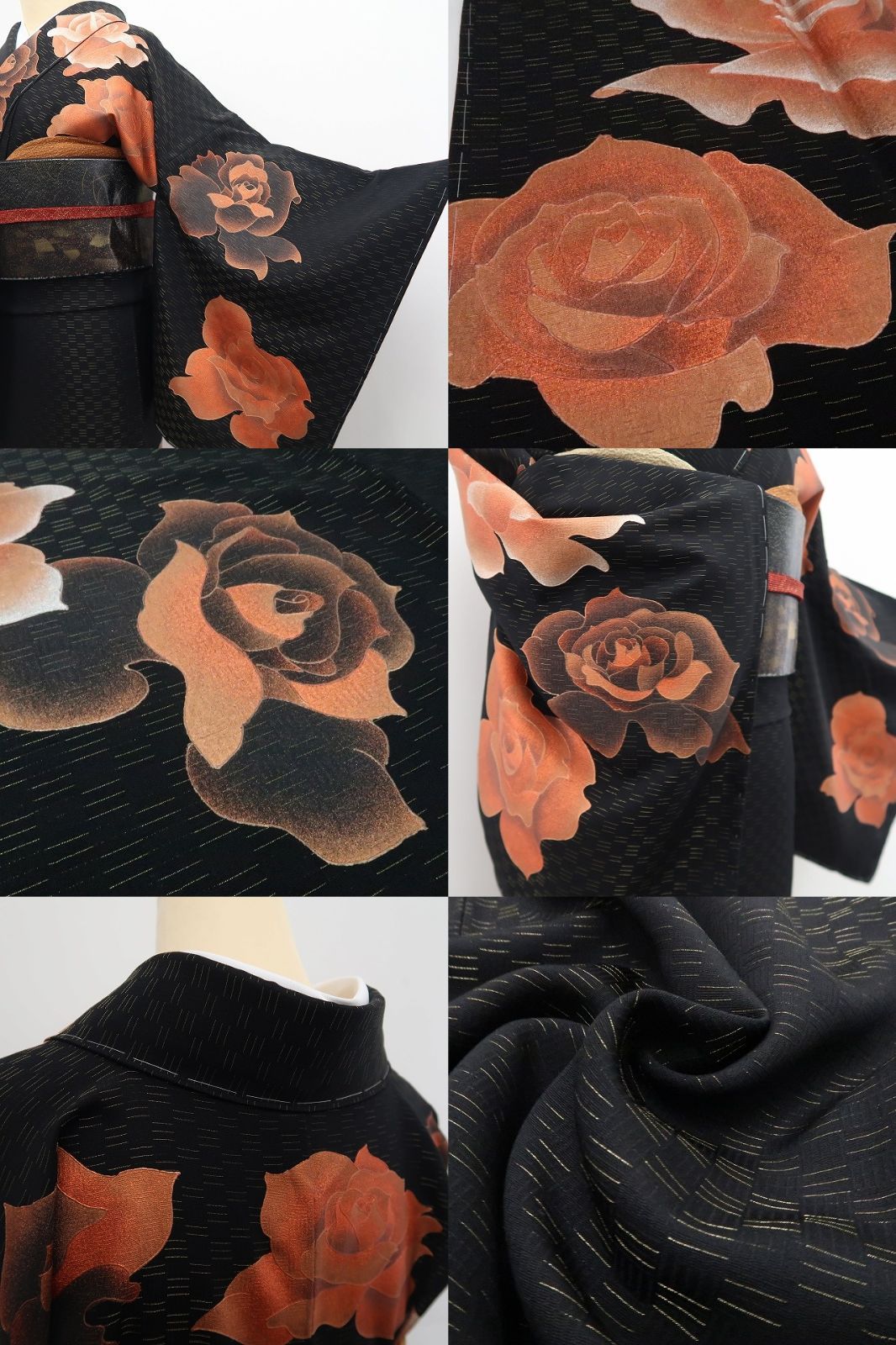 【中古】tomihisa 美品 さが美謹製 薔薇 落款 着物 正絹 仕付け糸付 訪問着 7991