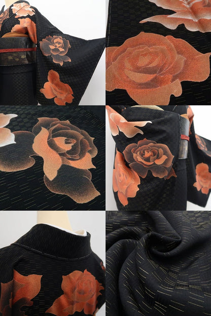 【中古】tomihisa 美品 さが美謹製 薔薇 落款 着物 正絹 仕付け糸付 訪問着 7991
