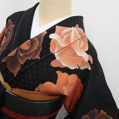 【中古】tomihisa 美品 さが美謹製 薔薇 落款 着物 正絹 仕付け糸付 訪問着 7991